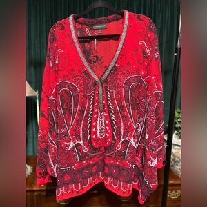 Lane Bryant Red and Black Paisley Blouse